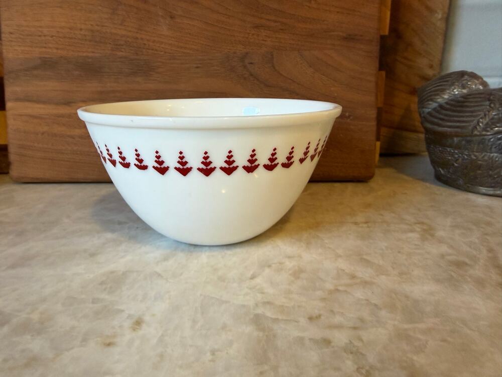 Hearth & Hand with Magnolia small glass bowl 5-1/2” white with red
